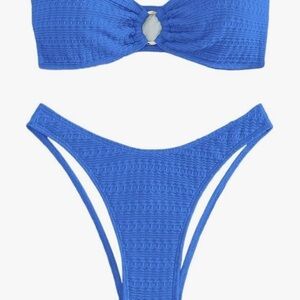 Zaful Blue Textured Bikini Set Small